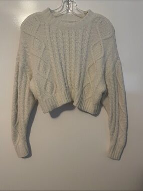 Aerie Cream Fuzzy Cable Knit Sweater Size XS
